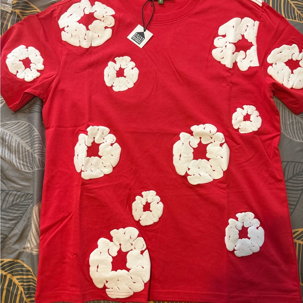 Red T-Shirt with White Floral Patterns